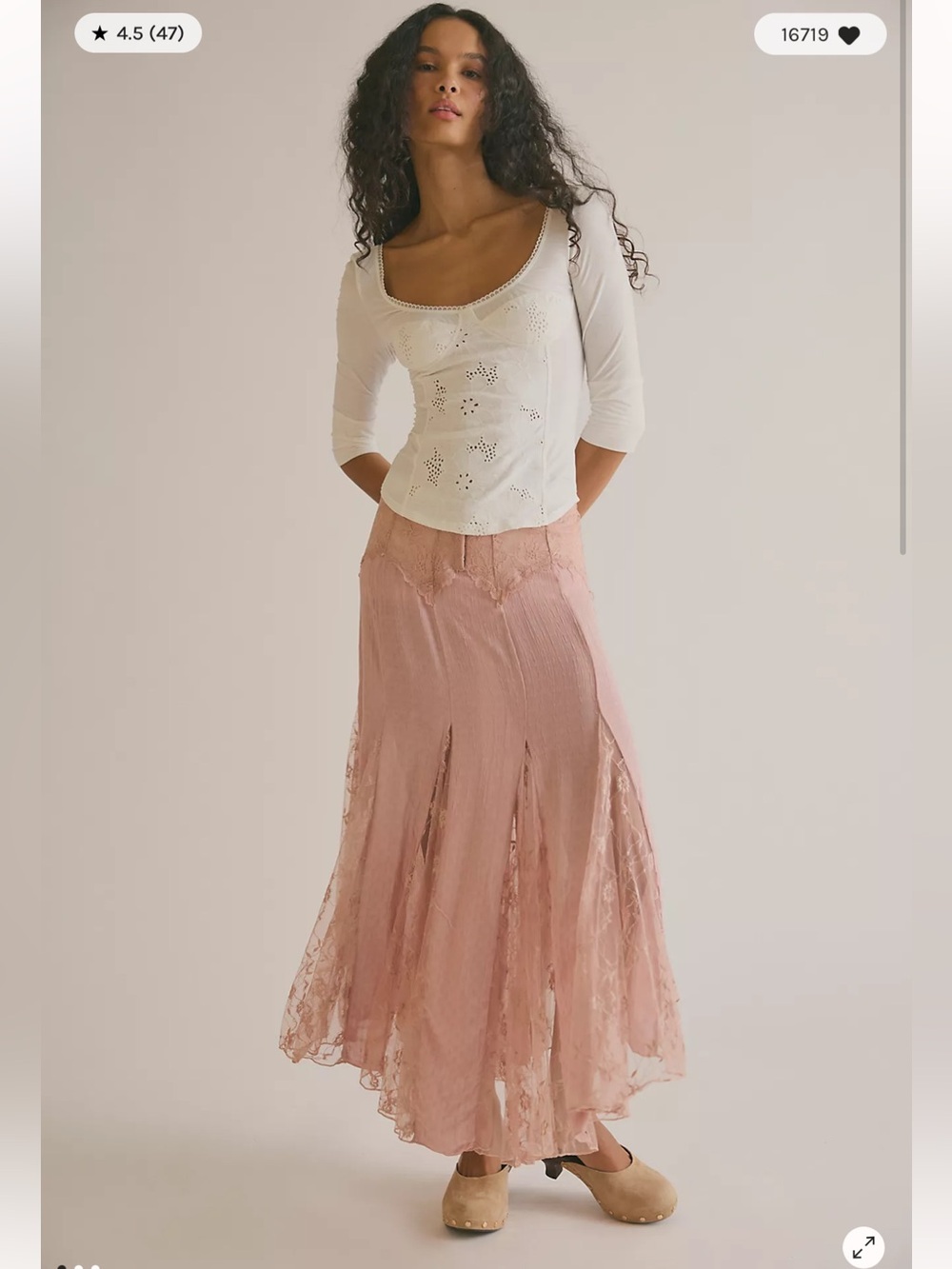 Free People Nice To Meet You Lace Godet Corset Festival Maxi Slip Skirt L